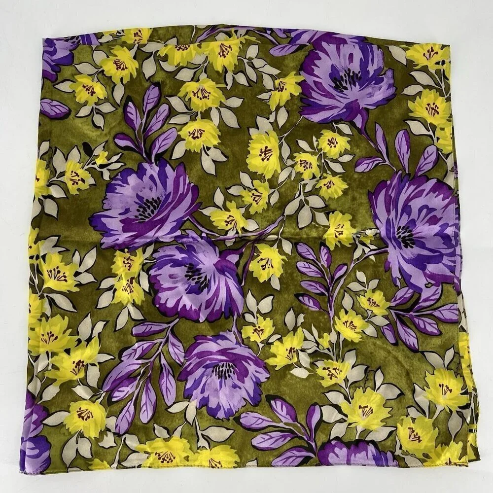 St. John Purple Floral Large Silk Square Scarf Elegant Classy Capsule